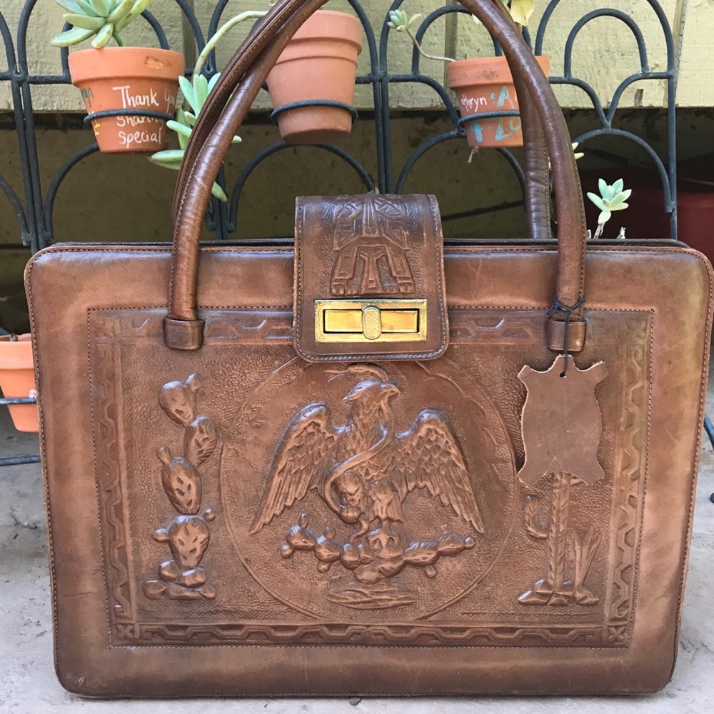 Genuine Leather tote briefcase bag - vintage